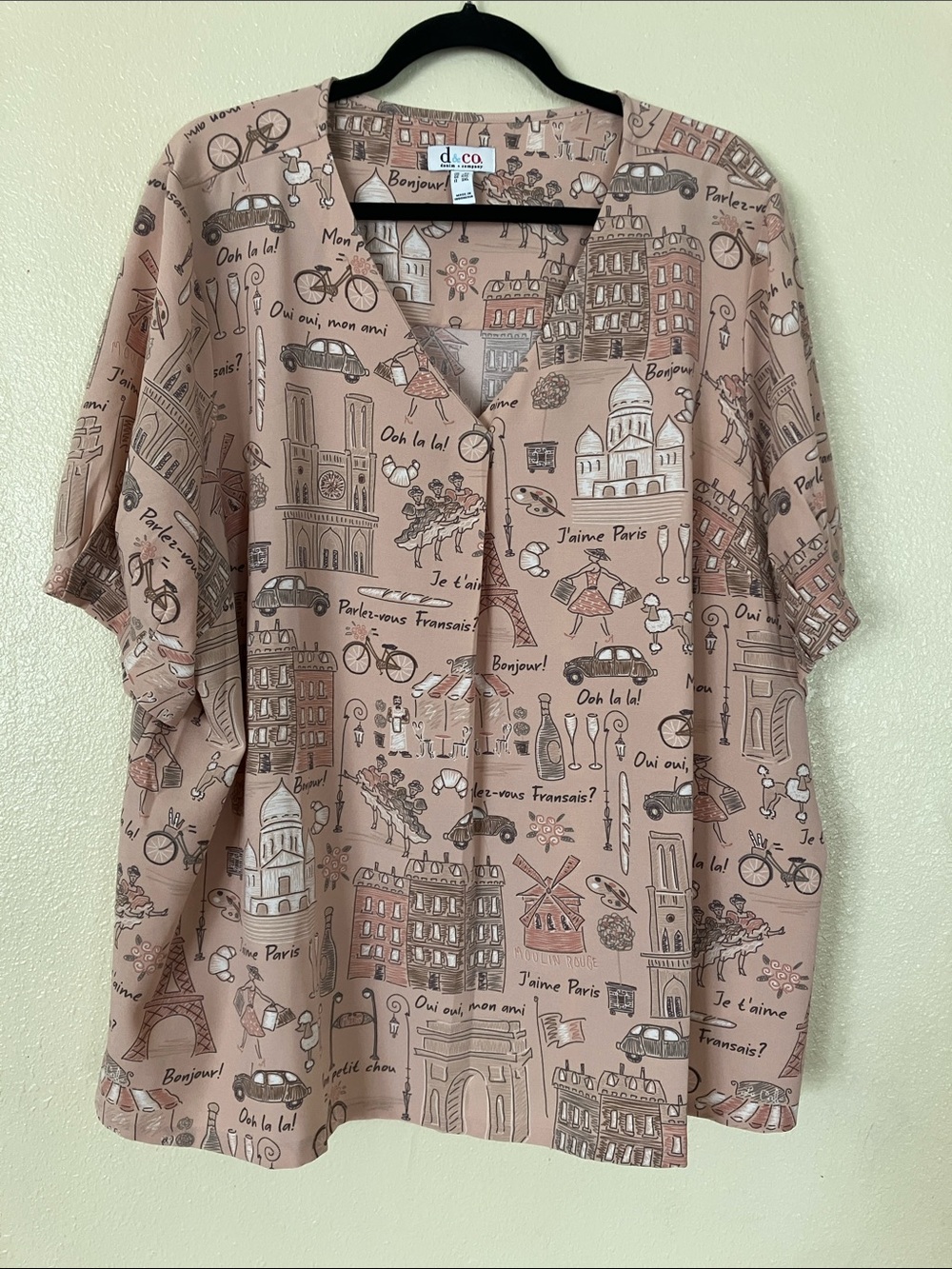 d&co Pink Paris Print Top, 2X